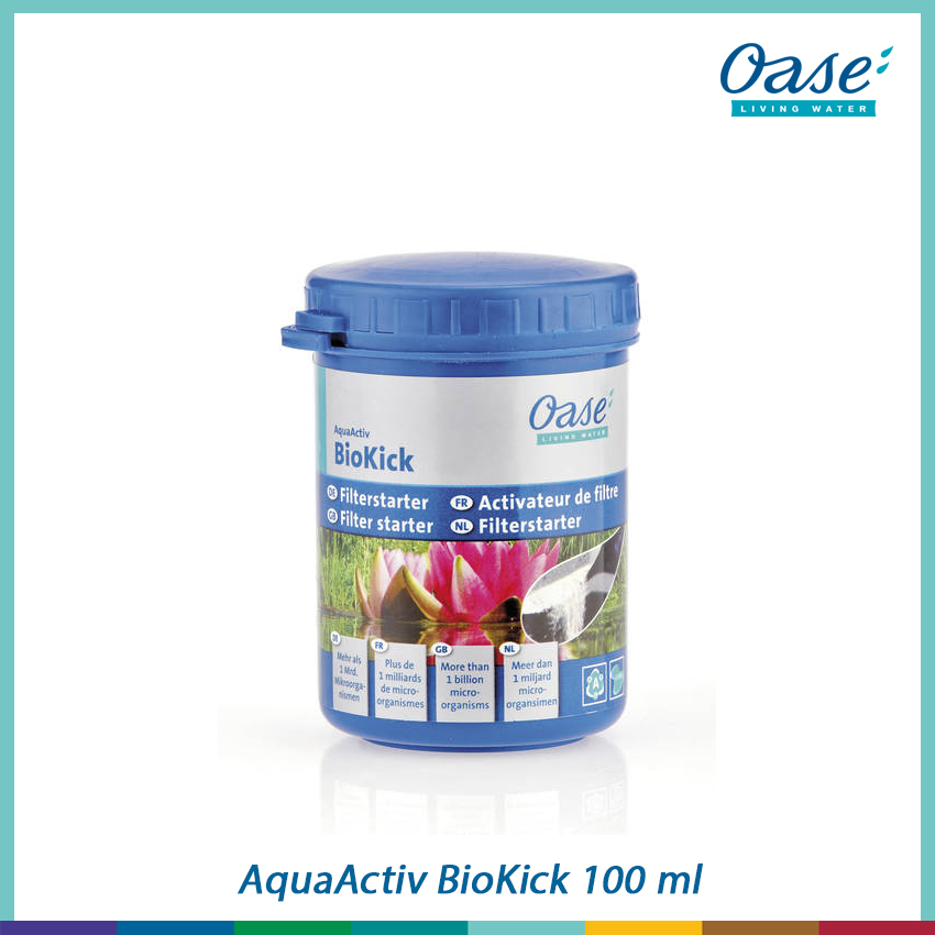 Oase AquaActiv BioKick 100 ml แบคทีเรียเริ่มต้นเพื่อสร้างสมดุลทางชีวภาพในบ่อ สำหรับบ่อปริมาณน้ำ 5,000 ลิตร