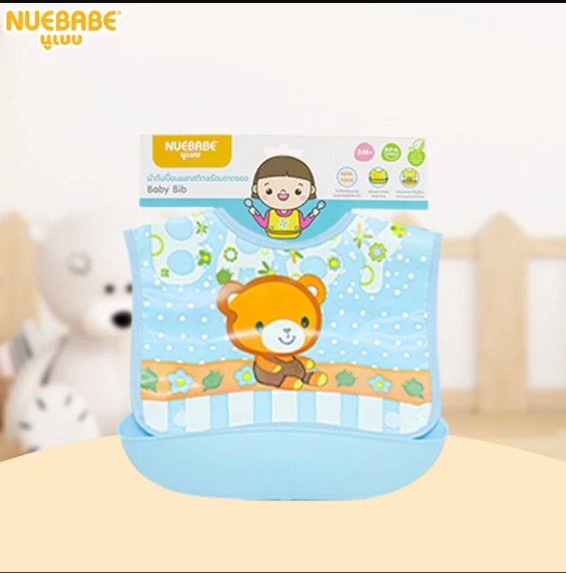 Nuebabe ผ้ากันเปื้อนพลาสติกพร้อมถาดรอง สำหรับเด็ก 6เดือนขึ้นไป