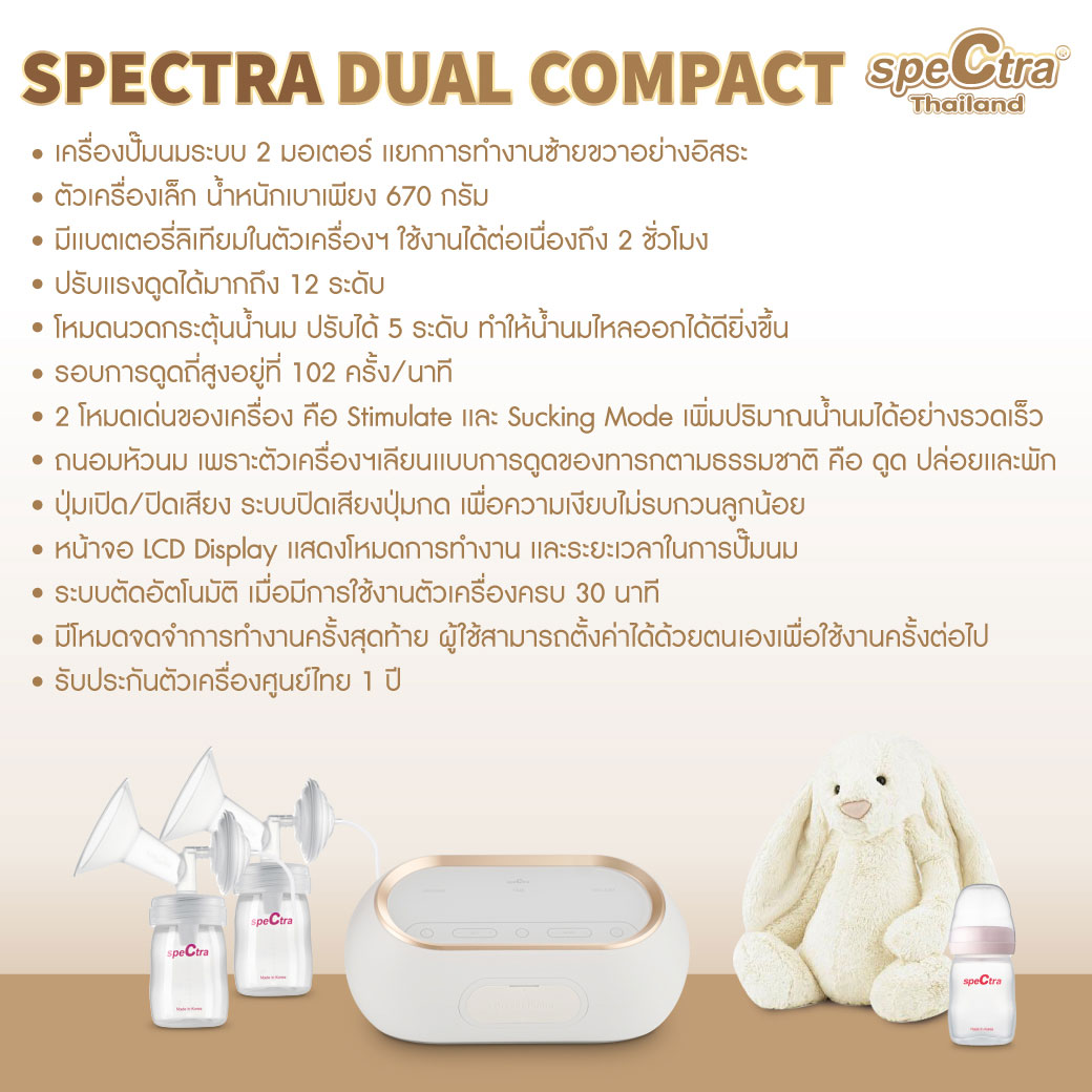 Spectra เครื่องปั๊มนมไฟฟ้า ปั๊มคู่ ระบบ 2 มอเตอร์ รุ่น Dual Compact