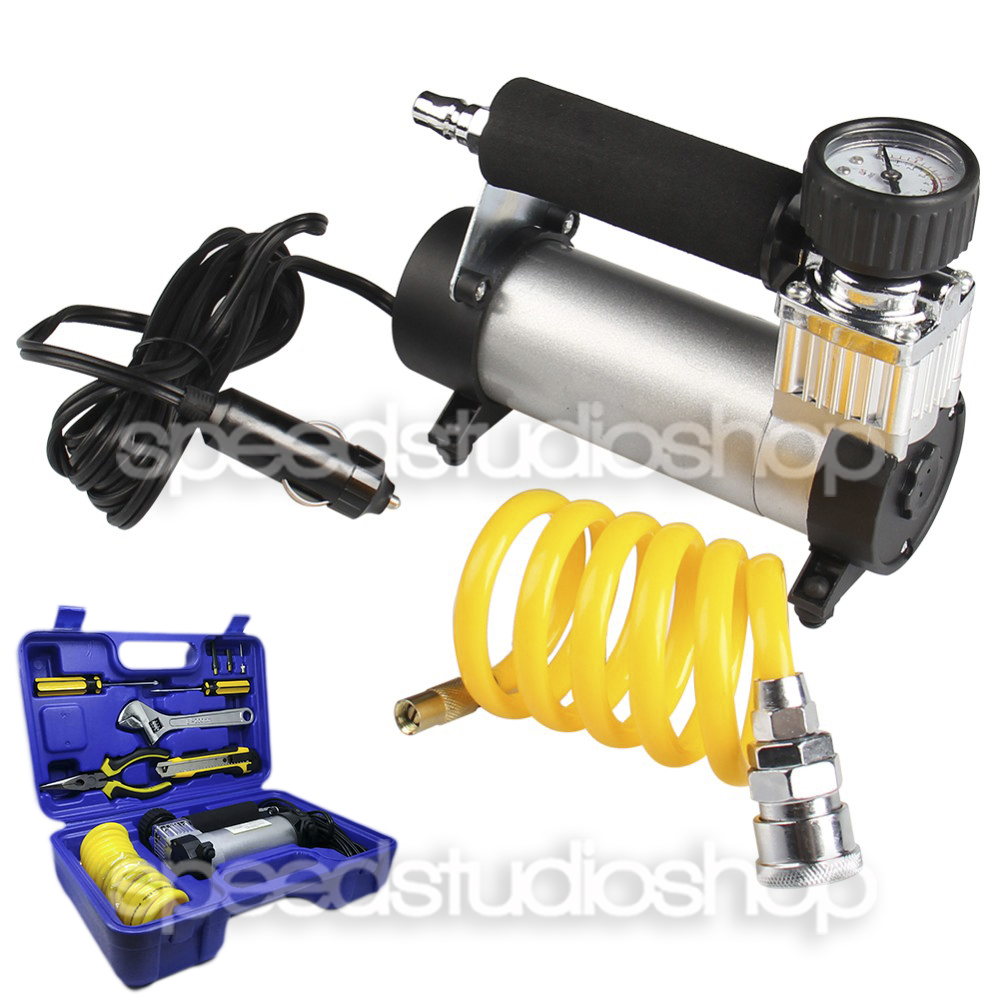 Speed Studio ปั๊มลมไฟฟ้า ขนาด 100PSI ติดรถยนต์ ปั้มลม แบบพกพา อัตโนมัติ ปั๊มลมขนาดเล็ก เครื่องปั๊มลม เครื่องเติมลม สูบลม เอนกประสงค์ ปั๊มลมเล็ก ปั้มลม สูบลมจักรยาน พร้อม กล่องเครื่องมือ ไขควง ประแจ คีม คัตเตอร์