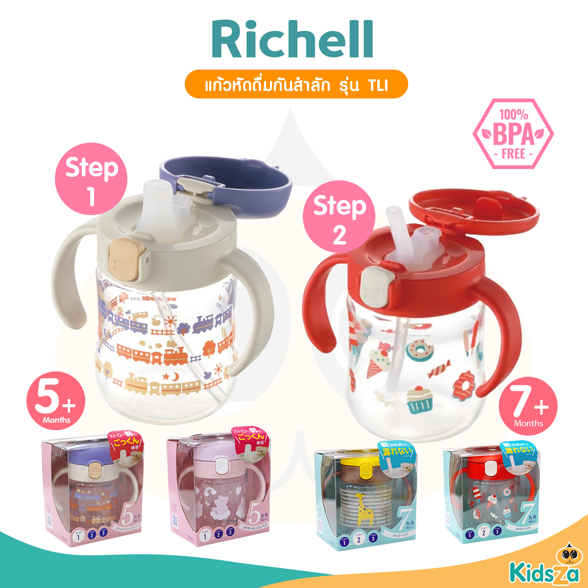 Richell แก้วหัดดูด ถ้วยหลอดดูดกันสำลักรุ่น แก้วหัดดื่ม ถ้วยหัดดูด รุ่น TLI MUG