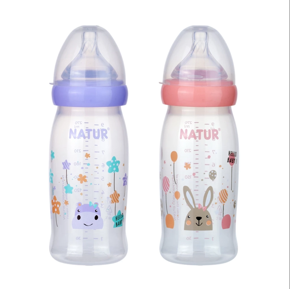 NATUR ขวดนมคอกว้าง ไบโอมิมิค แพ็ค 2 ขวด [คละลาย]