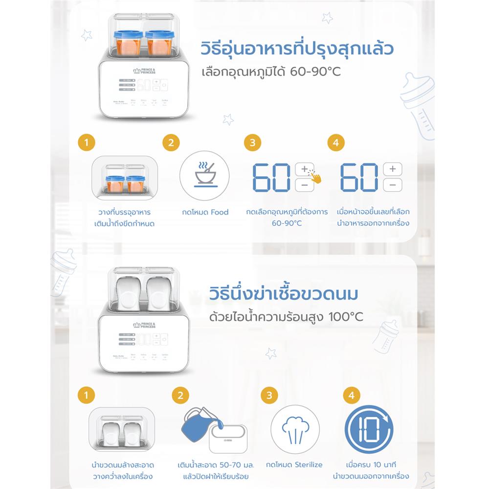 PRINCE & PRINCESS เครื่องอุ่นนม Baby Bottle Warmer & Sterilizer ตั้งอุณหภูมิได้ ไม่เสียคุณค่าน้ำนม