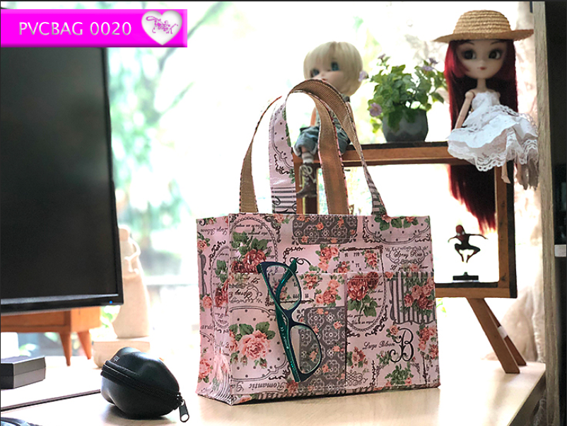 กระเป๋าผ้าเคลือบ PVC กันน้ำ ใส่เอกสาร (A5) ชมพู.วินเทจ