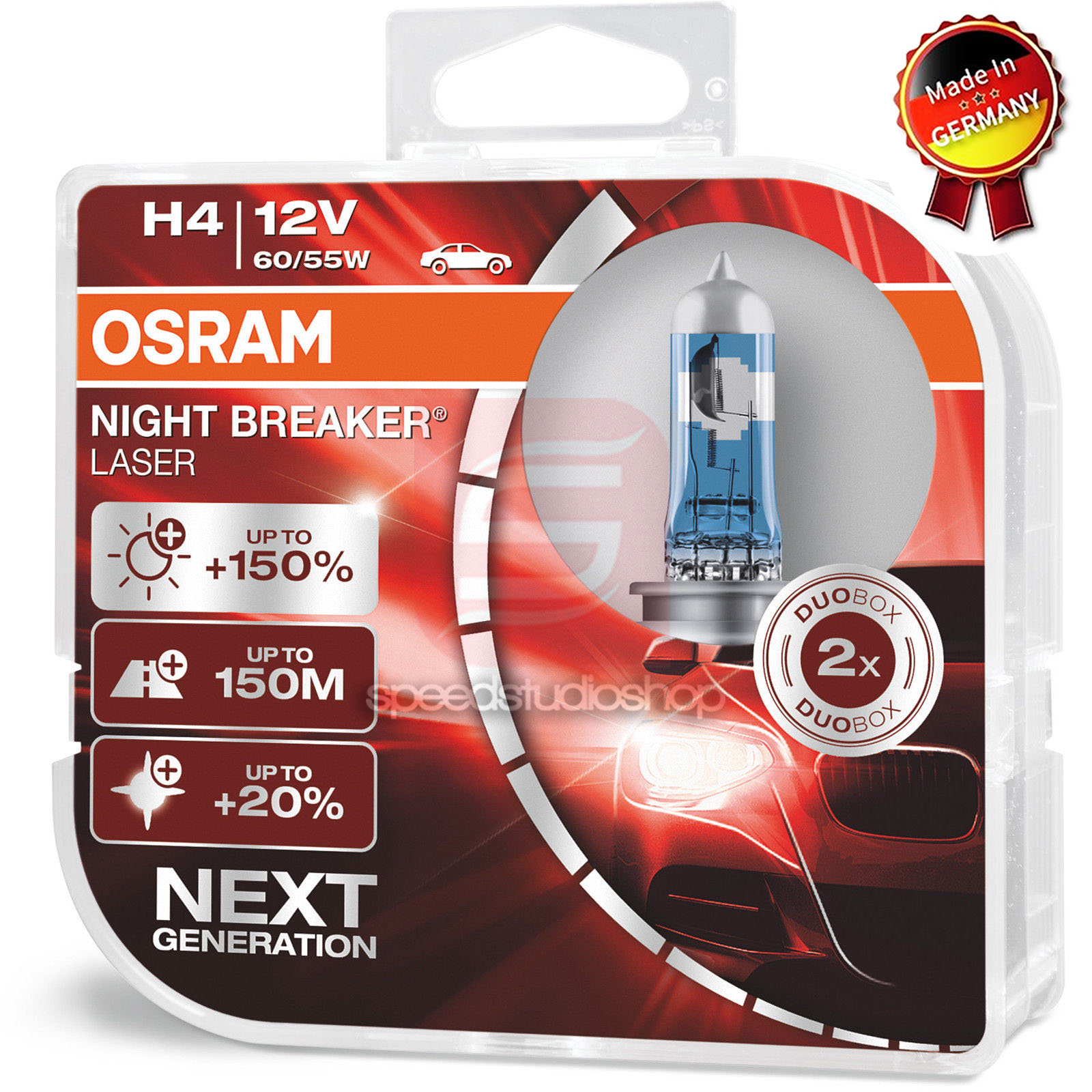 OSRAM หลอดไฟหน้า รถยนต์ H4 รุ่น Night Breaker Laser สว่างขึ้น +150%
