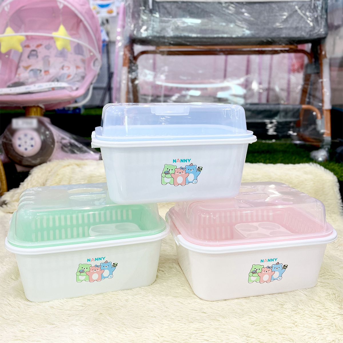 Nanny ตะกร้าคว่ำขวดนม แบบมีฝาปิด Baby Bottle Drying Basket