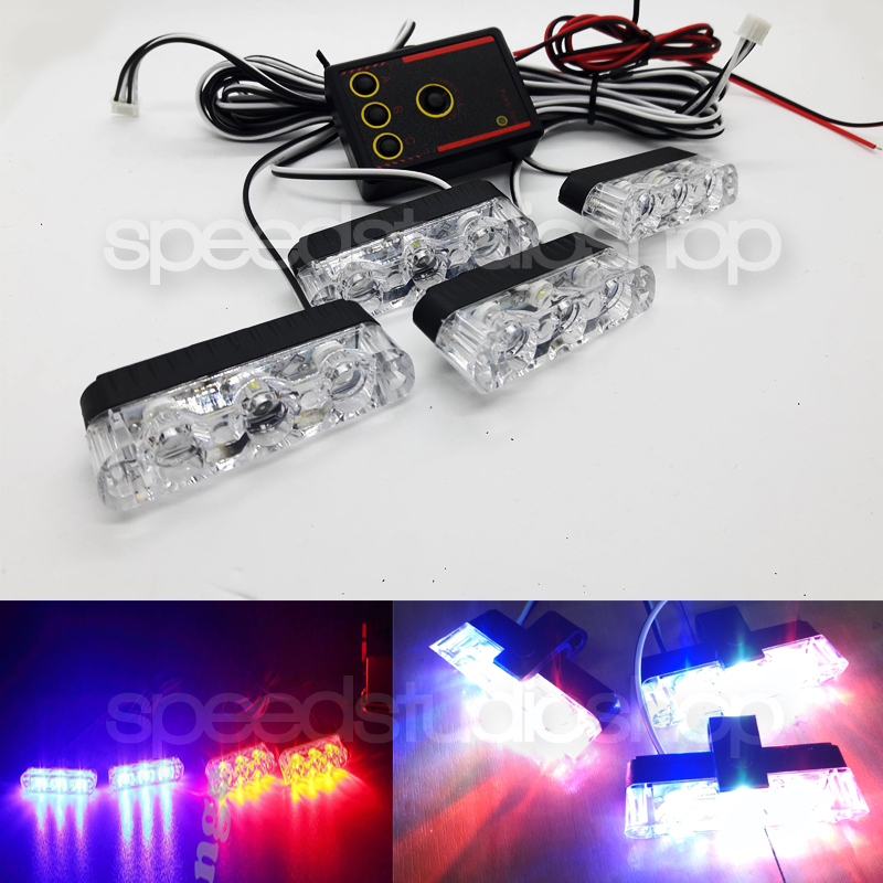 LED ไฟไซเรน ไฟฉุกเฉิน ไฟแฟลช ไฟขอทาง 12 LED พร้อมกล่องควบคุม ปรับจังหวะกระพริบ สีน้ำเงิน/แดง