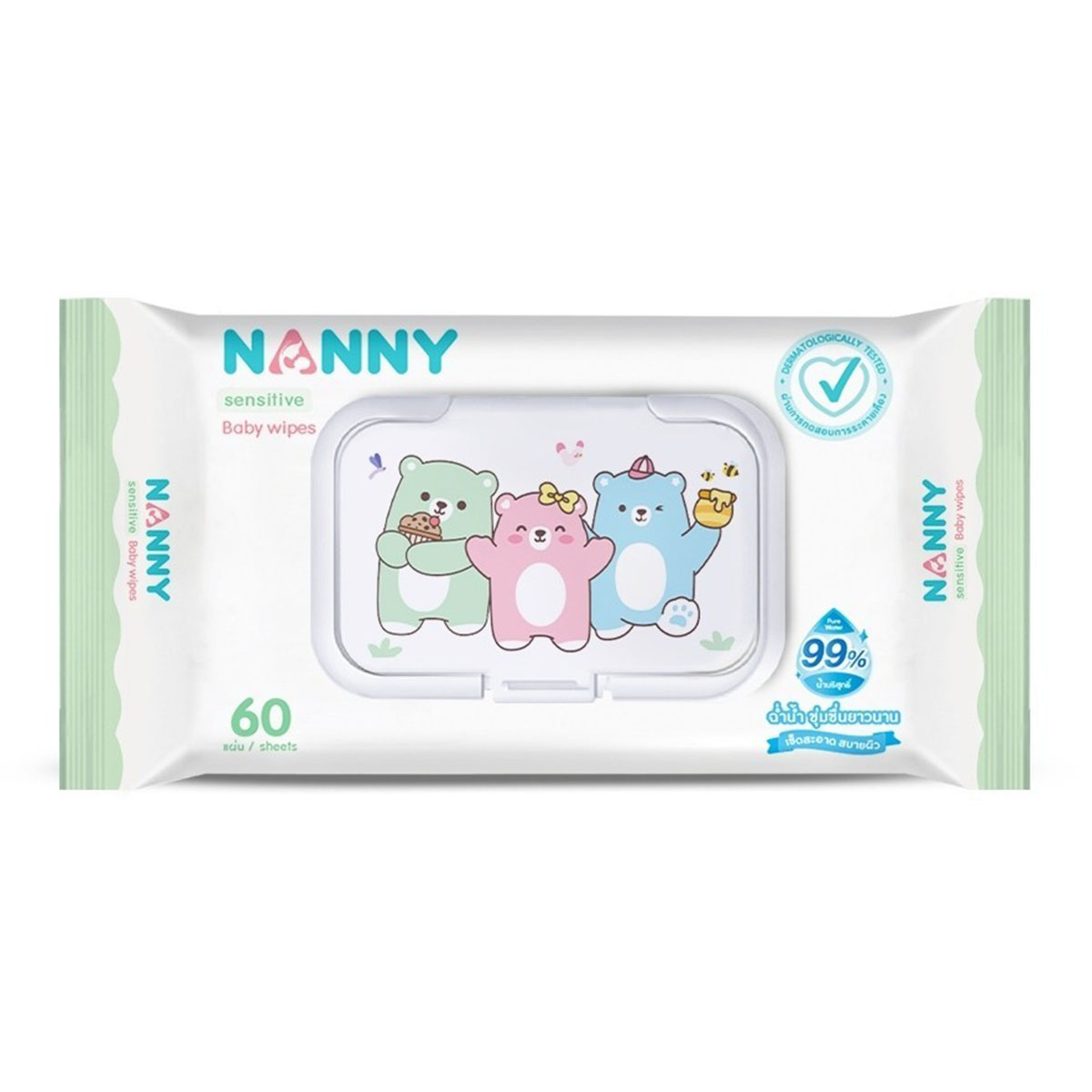 Nanny แนนนี่ เบบี้ไวพ์ กระดาษทิชชู่เปียก 60แผ่น 3ห่อ