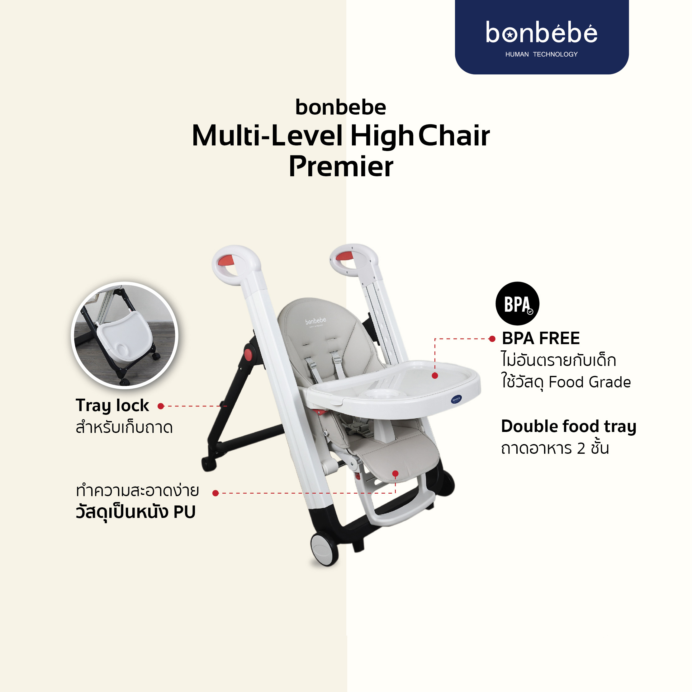 bonbebe High chair เก้าอี้นั่งกินข้าวทรงสูง สำหรับเด็ก รุ่น Premier