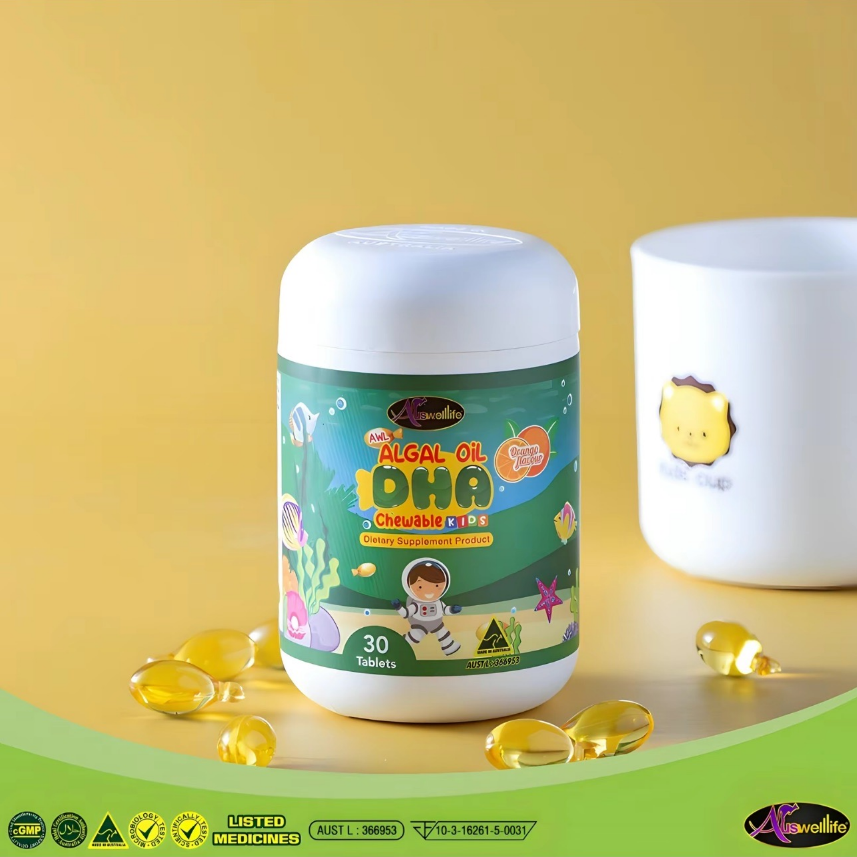 Auswelllife Algal Oil DHA ออสเวลไลฟ์ อัลก้าออย วิตามินอาหารเสริมสำหรับเด็ก สำหรับเด็ก 6เดือนขึ้นไป