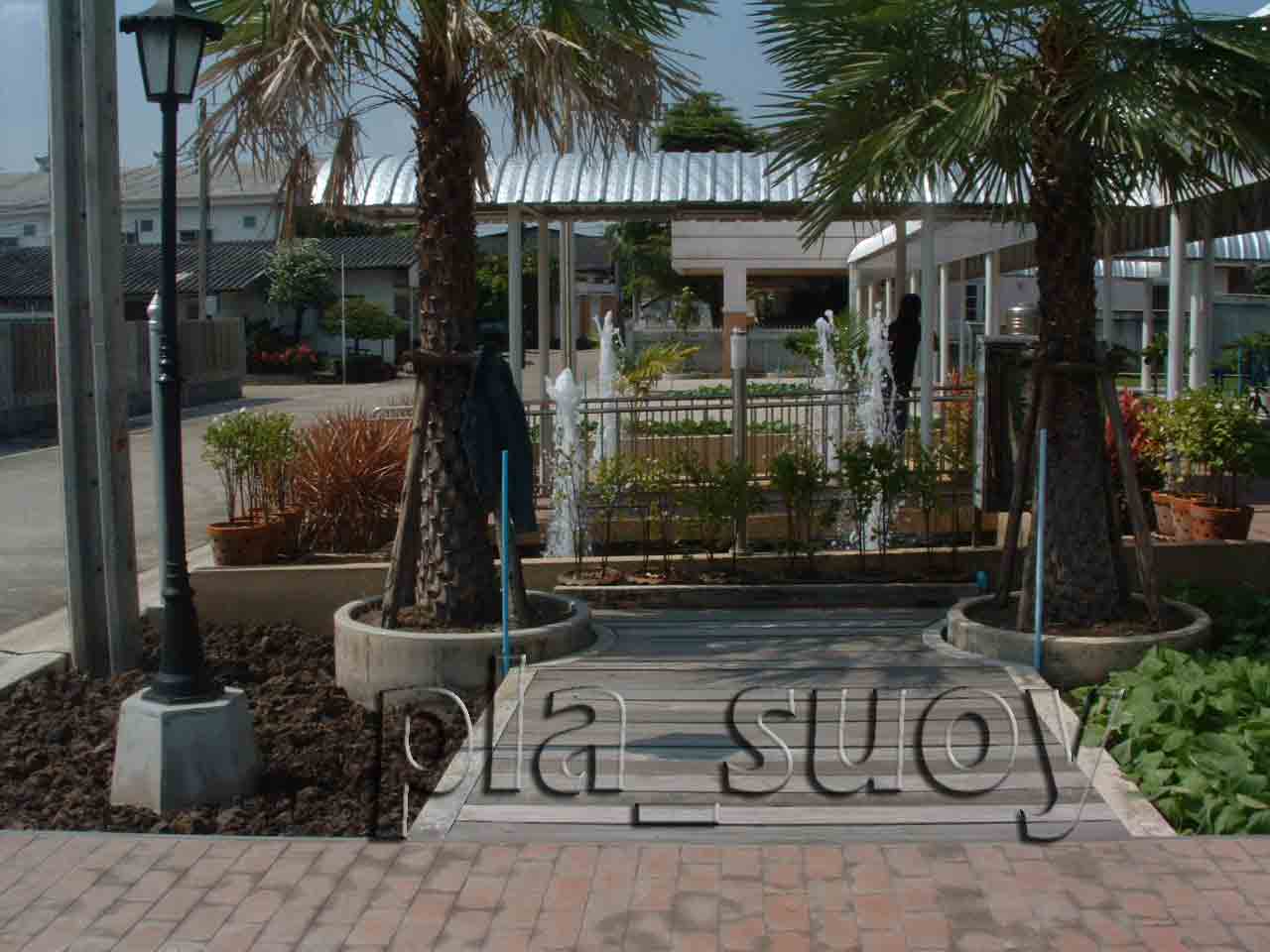 น้ำพุในบ่อเลี้ยงปลา บ้านพักคนชรา