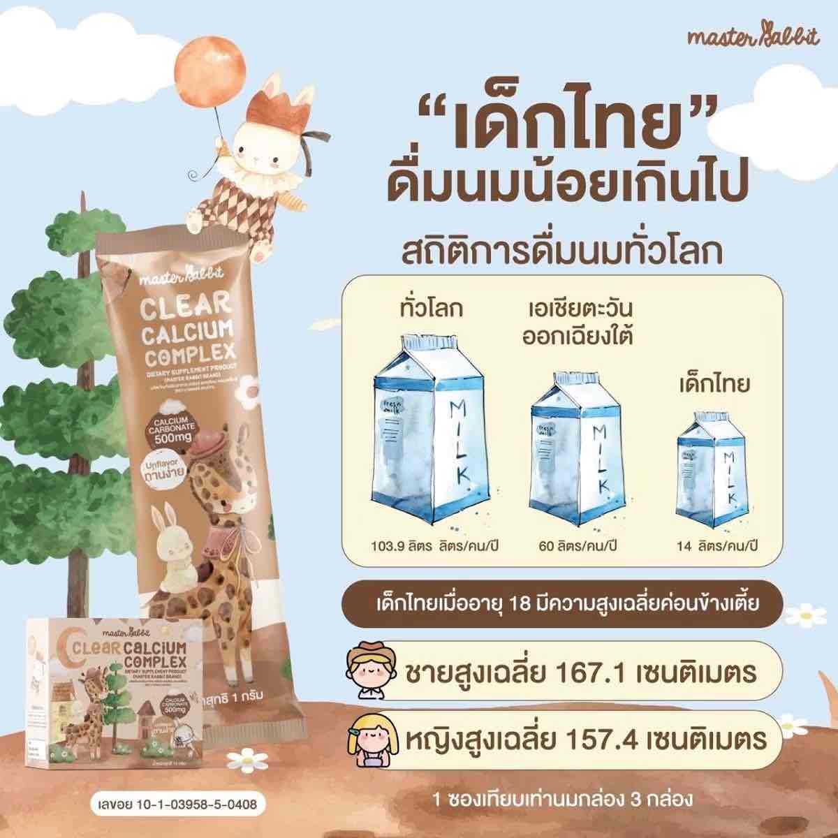 Master Rabbit เคลียร์แคลเซียม คอมเพล็กซ์ แคลเซียมใส ชงดื่ม ทานง่าย สำหรับเด็ก