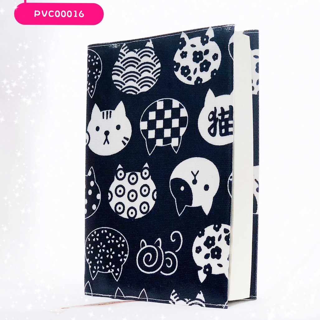 ปกผ้าเคลือบกันน้ำ พื้นกรม แมวลายแพทเทิร์นญี่ปุน ขนาด 8