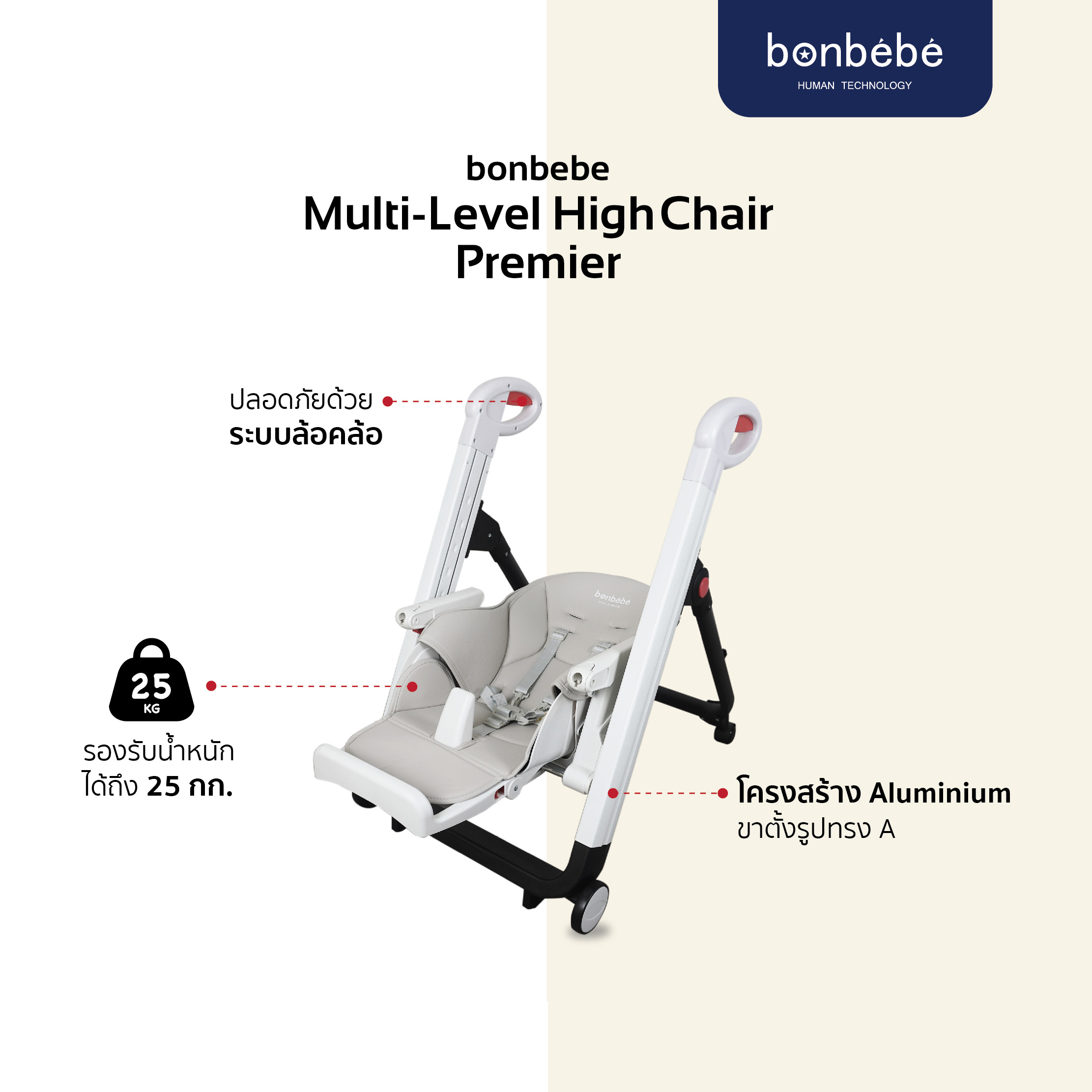 bonbebe High chair เก้าอี้นั่งกินข้าวทรงสูง สำหรับเด็ก รุ่น Premier
