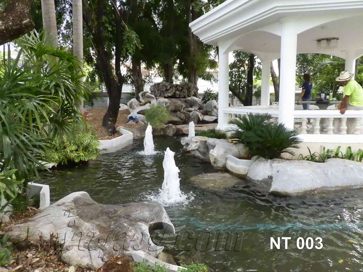 น้ำพุแต่งสวน บ่อ Free Form ต้นสน 6 หัว ที่บ้าน คุณานันทกุล
