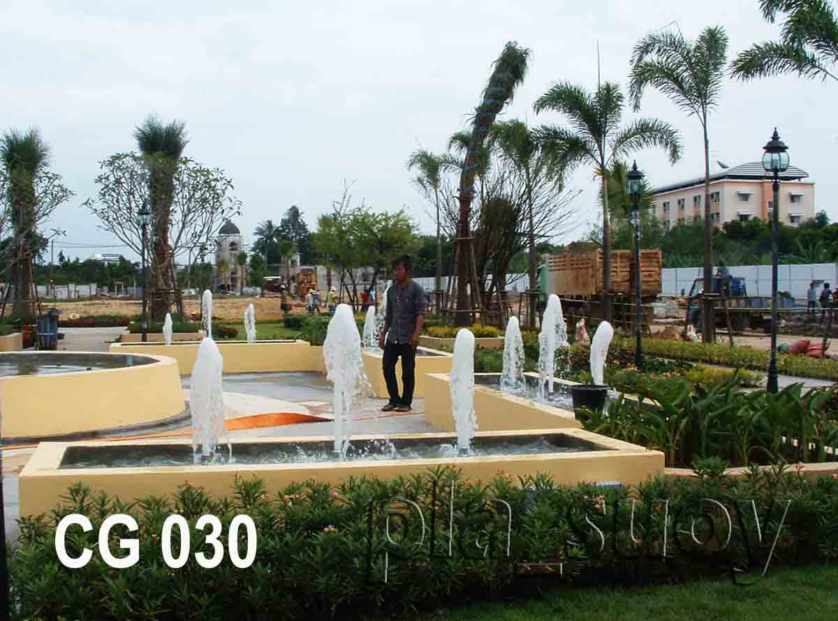 บ่อน้ำพุกลางโครงการ CASA GRAND เป็นบ้านหรูมีระดับ สไตล์ยุโรป