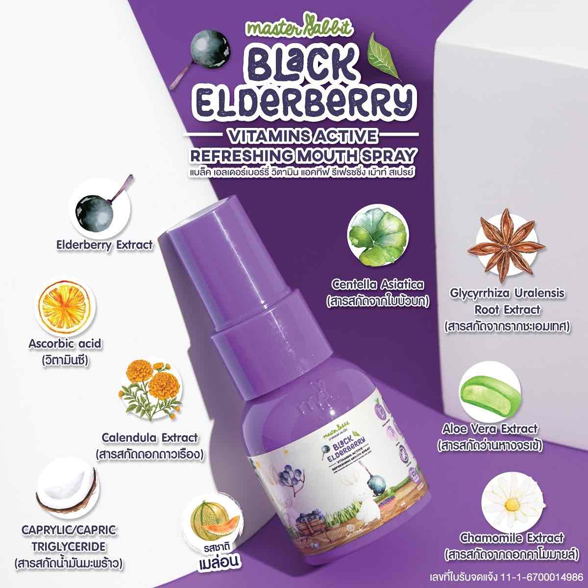 Master Rabbit แบล็ค เอลเดอร์เบอร์รี่ วิตามิน แอคทีฟ รีเฟรชชิ่ง เม้าท์ สเปรย์