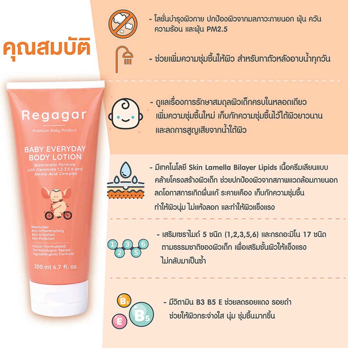 Regagar โลชั่นบำรุงผิวเด็ก สูตรอ่อนโยน Baby Everyday Body Lotion