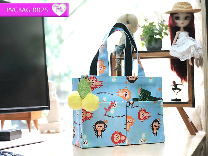 กระเป๋าผ้าเคลือบ PVC กันน้ำ ใส่เอกสาร (A5) ฟ้า.ลิง