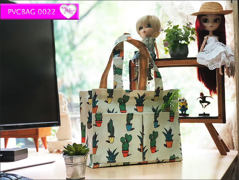 กระเป๋าผ้าเคลือบ PVC กันน้ำ ใส่เอกสาร (A5) ครีม.แคทตัส