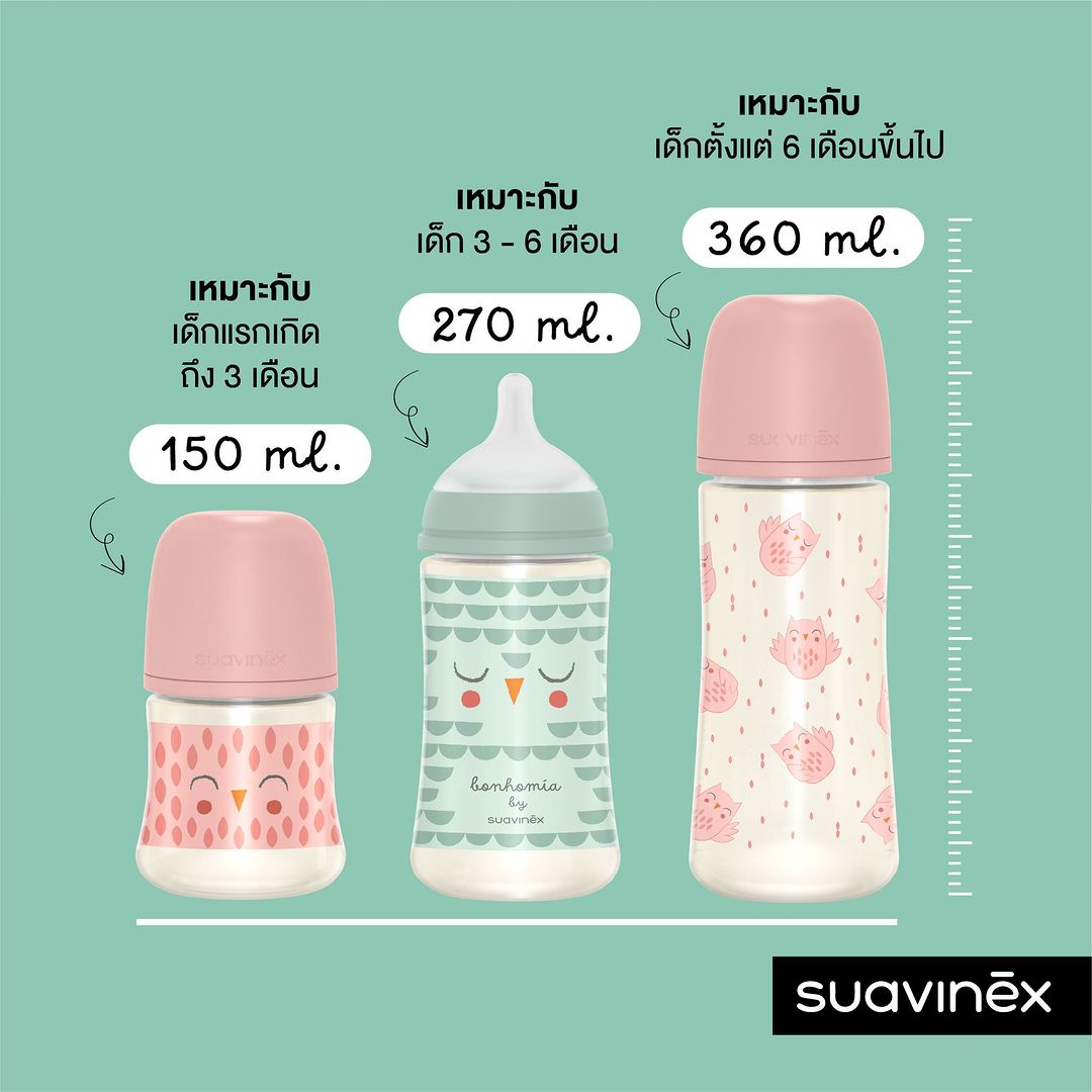 Suavinex ขวดนมเด็ก PPSU ขวดแก้ว พร้อมจุก สำหรับเด็ก 0 - 18 เดือน+