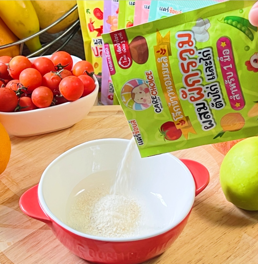 CARECHOICE โจ๊กกึ่งสำเร็จรูปสำหรับเด็ก 6M+ ชนิดซอง 1 มื้อ ชงน้ำร้อนพร้อมทานใน1นาที