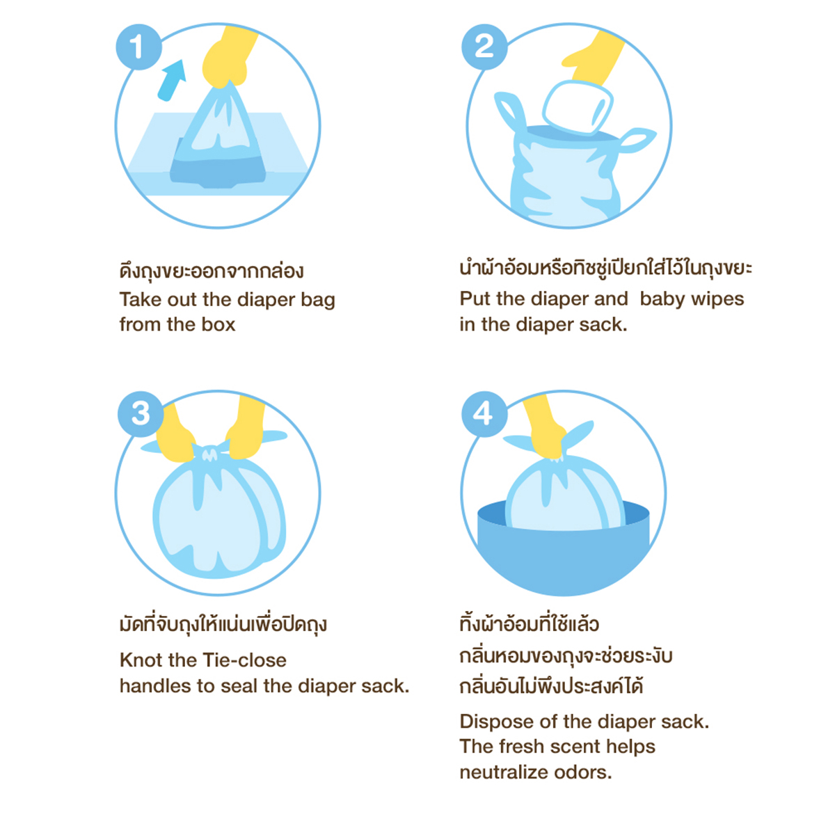 BABY TATTOO ถุงขยะกลิ่นแป้งเด็ก สำหรับใส่แพมเพิสเด็ก [กล่อง70ถุง]