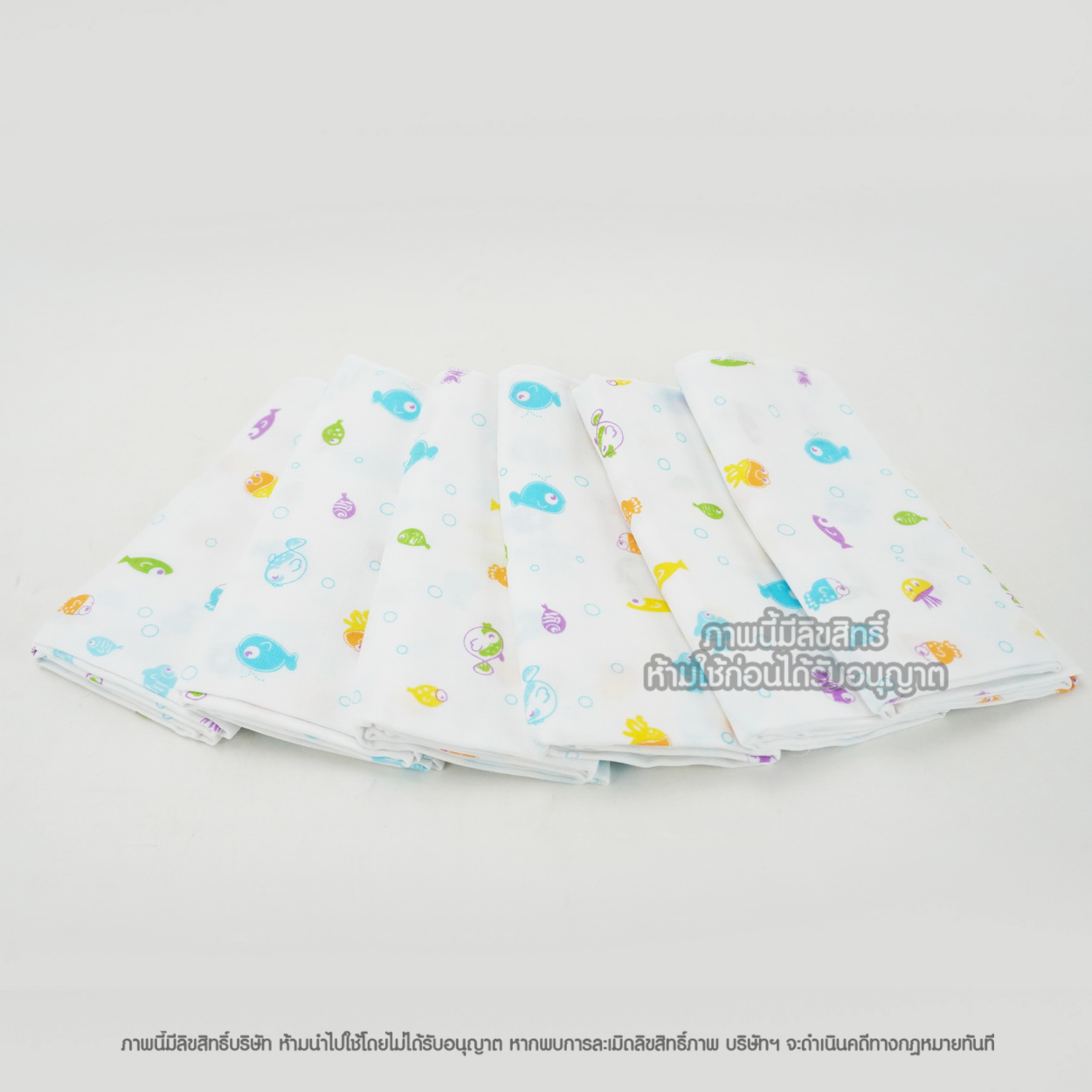NES'S [6ผืน] [27x27นิ้ว] [ลายปลาหลากสี] ผ้าอ้อมสาลู สำหรับเด็ก