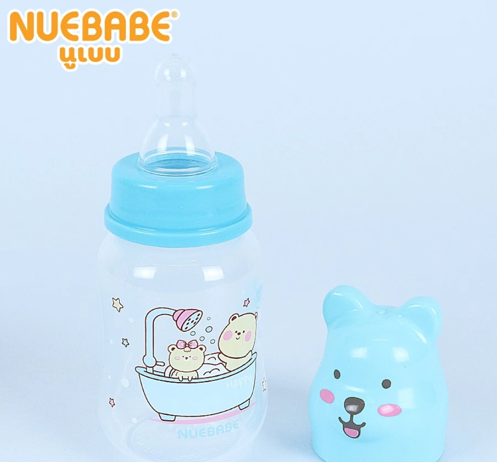 Nuebabe ขวดนม คอแคบ ทรงเอว ฝาครอบ รูปหมี สำหรับเด็ก