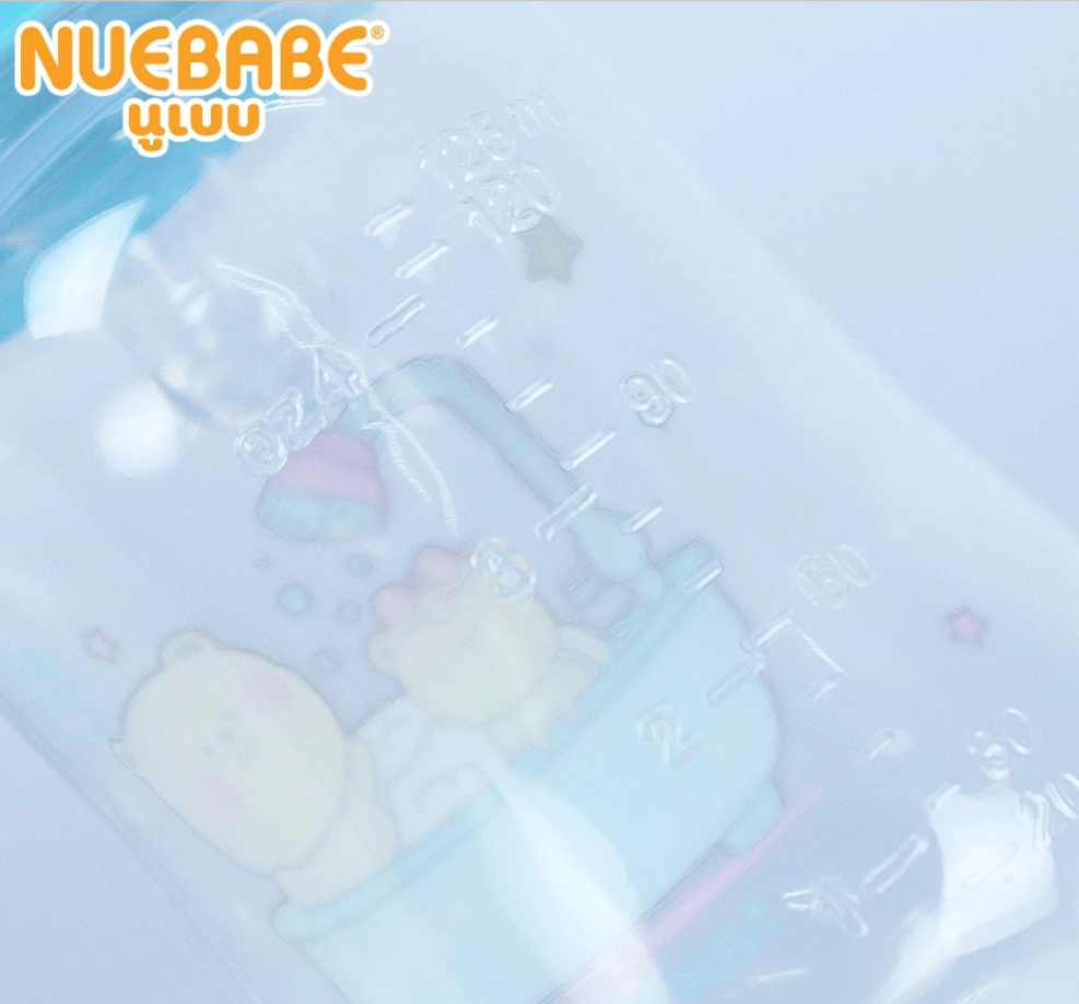 Nuebabe ขวดนม คอแคบ ทรงเอว ฝาครอบ รูปหมี สำหรับเด็ก