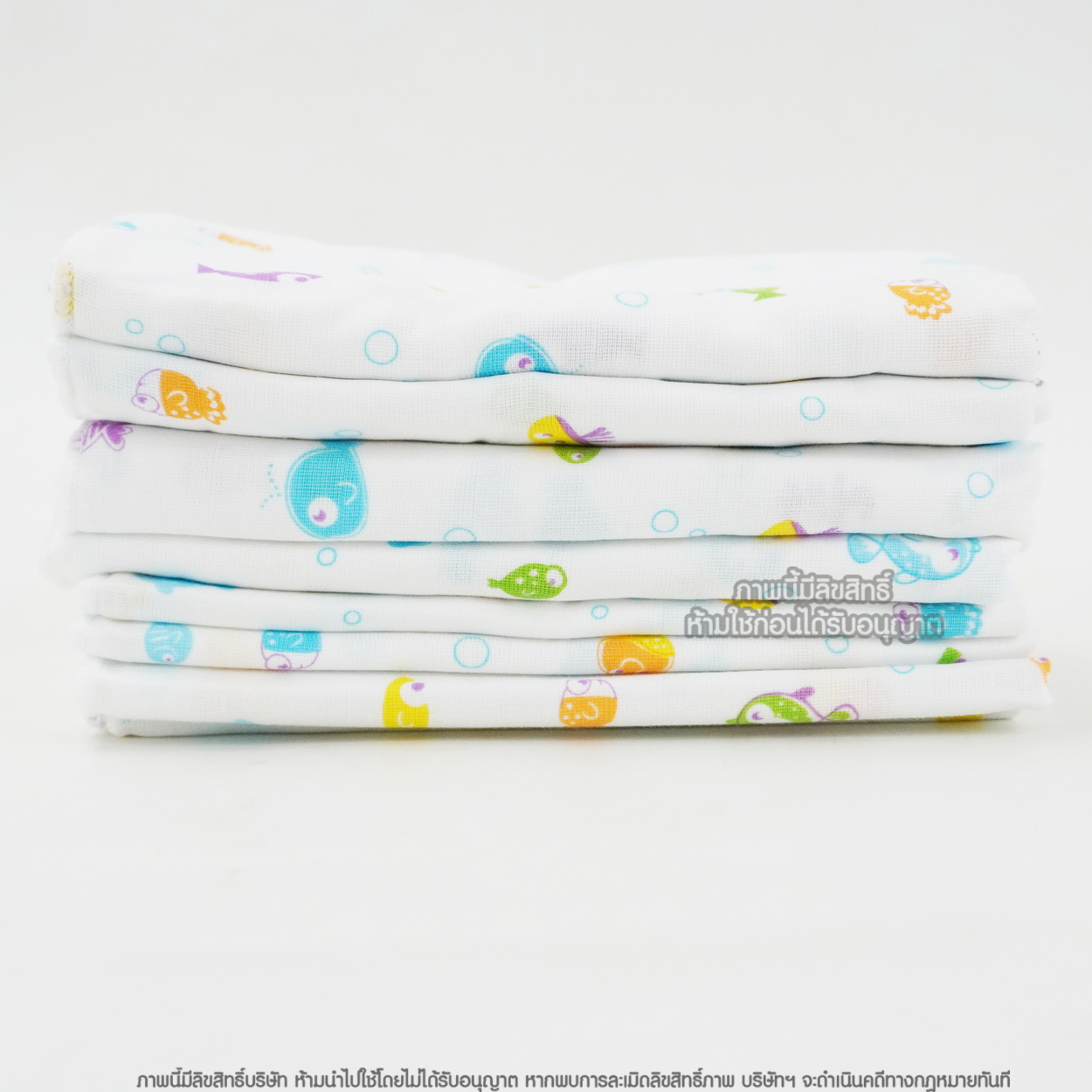 NES'S [6ผืน] [27x27นิ้ว] [ลายปลาหลากสี] ผ้าอ้อมสาลู สำหรับเด็ก