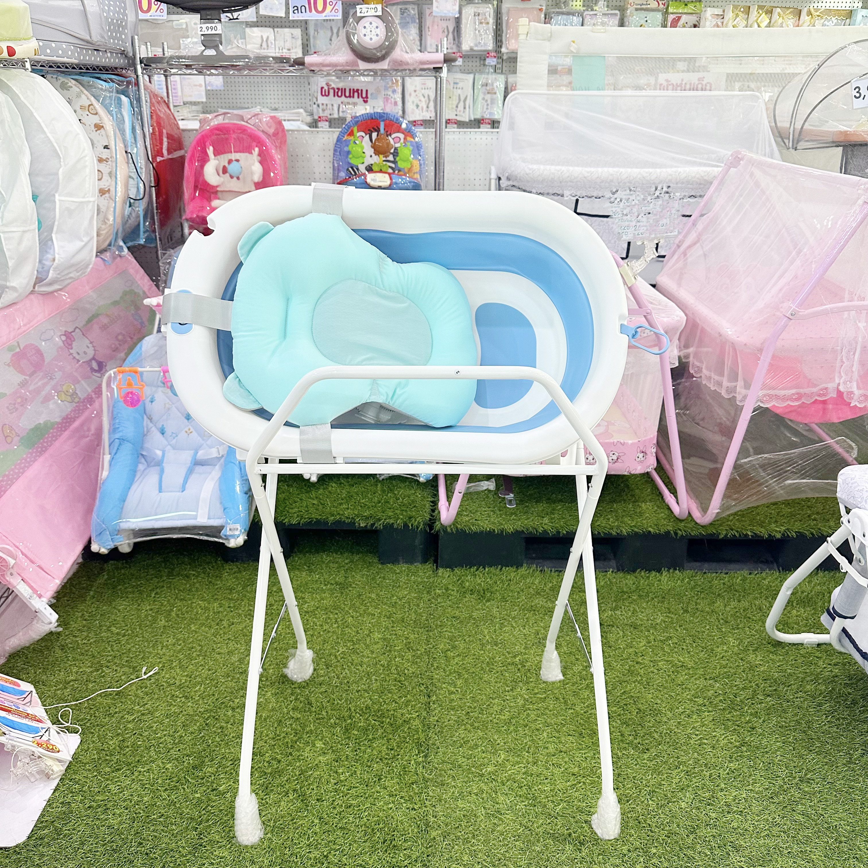 Bubble Beans อ่างอาบน้ำเด็กมีขาตั้ง เบาะเปลี่ยนผ้าอ้อม ที่ยืนอาบน้ำ ฟองน้ำ สำหรับเด็ก