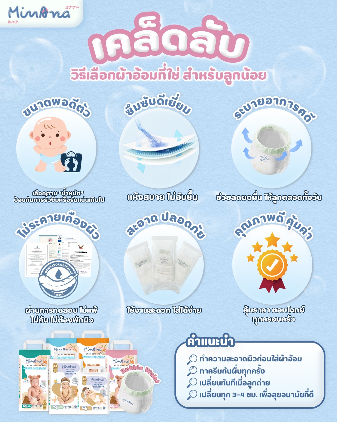 MINANA BABY DIAPERS แพมเพิส ผ้าอ้อมเด็กสำเร็จรูป กางเกงผ้าอ้อมเด็ก NB-XXL