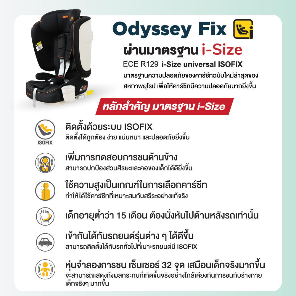 GLOWY Star คาร์ซีท รุ่น Odyssey Fix Carseat สำหรับเด็ก 15 เดือน - 12 ปี