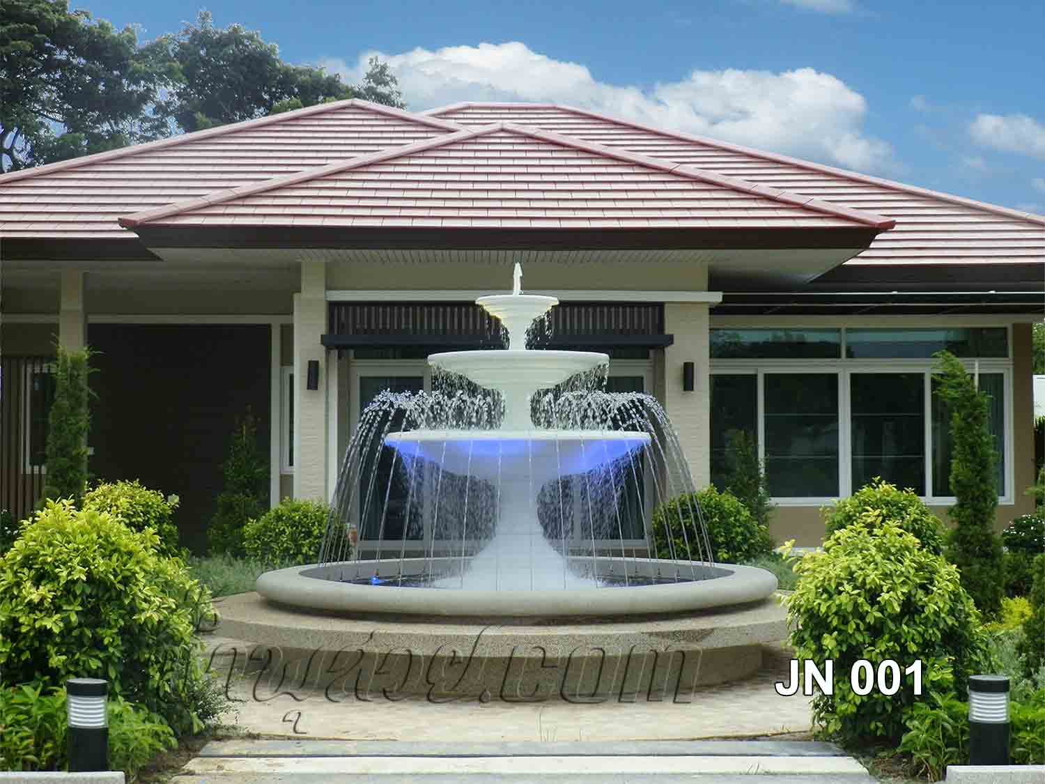 บ่อน้ำพุวงกลม พานน้ำพุ 3 ชั้น ที่บ้านคุณจิรณี ที่ถ.เลียบคลองภาษีเจริญ