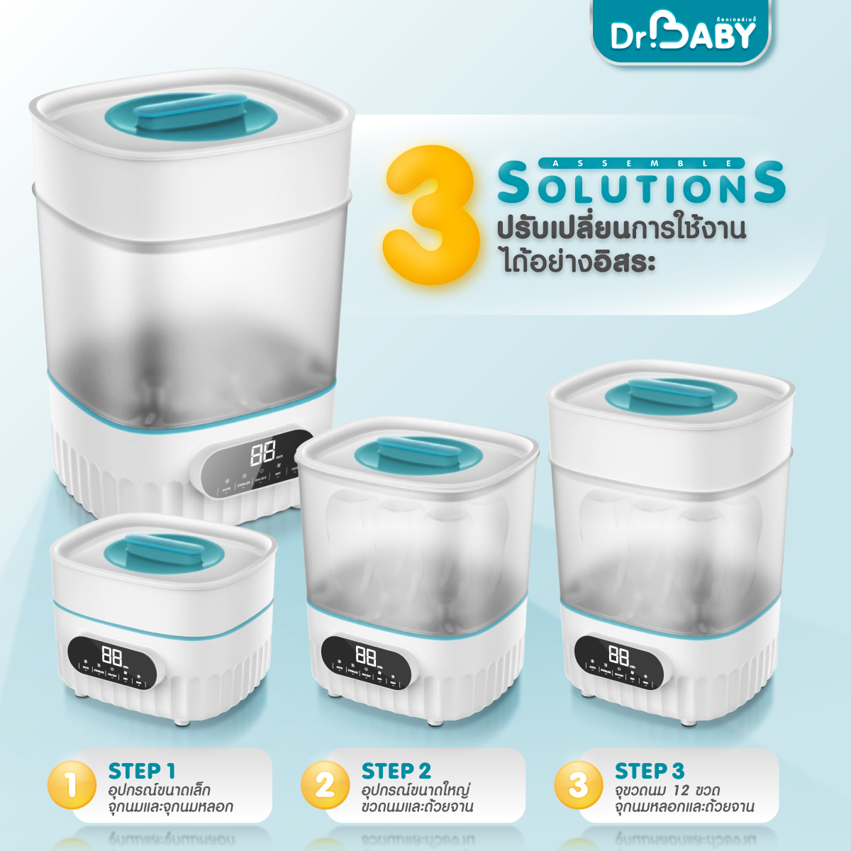 Dr.Baby เครื่องนึ่งพร้อมอบแห้งขวดนม เครื่องนึ่งขวดนม รุ่น Steridry