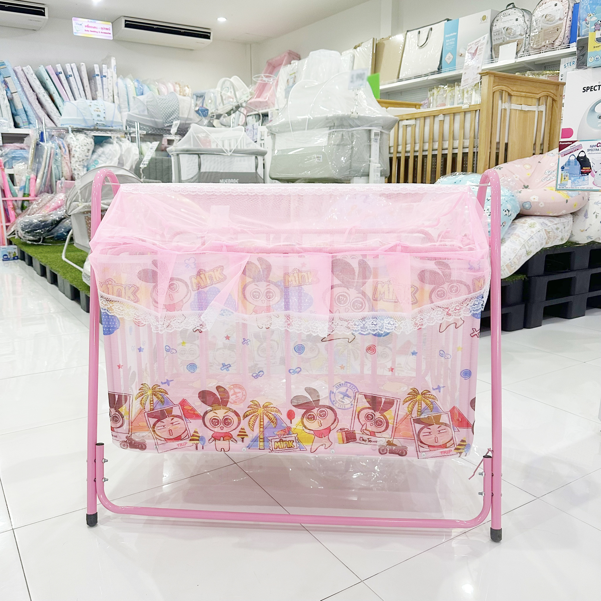 เปลลูกกรง สำหรับเด็ก มีมุ้งกันยุง ลายการ์ตูน Mink, Emma, Mochi