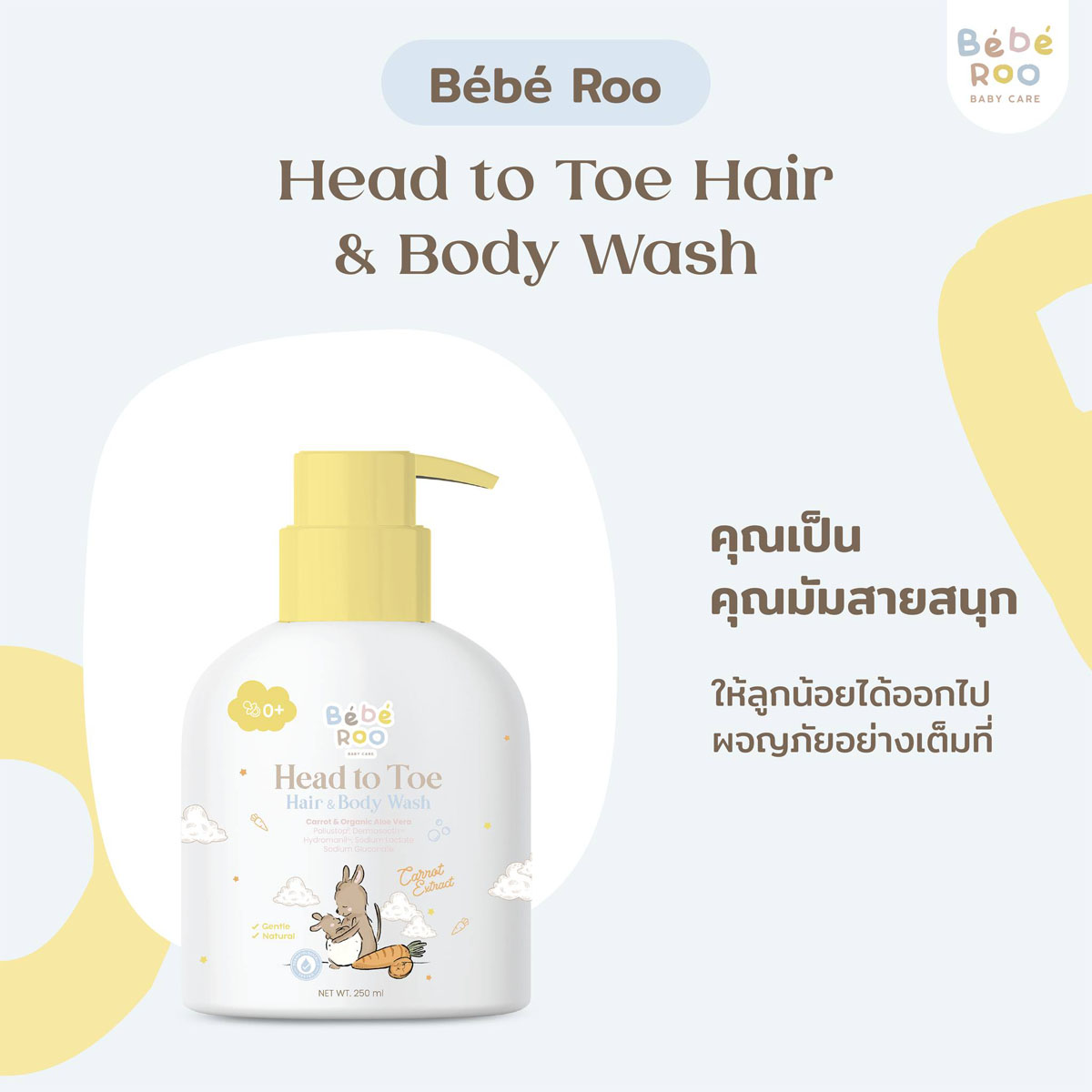 Bebe Roo เจลอาบน้ำและสระผม สบู่เหลวอาบน้ำและสระผม สำหรับเด็ก 250 ml. Head to Toe Hair and Body wash