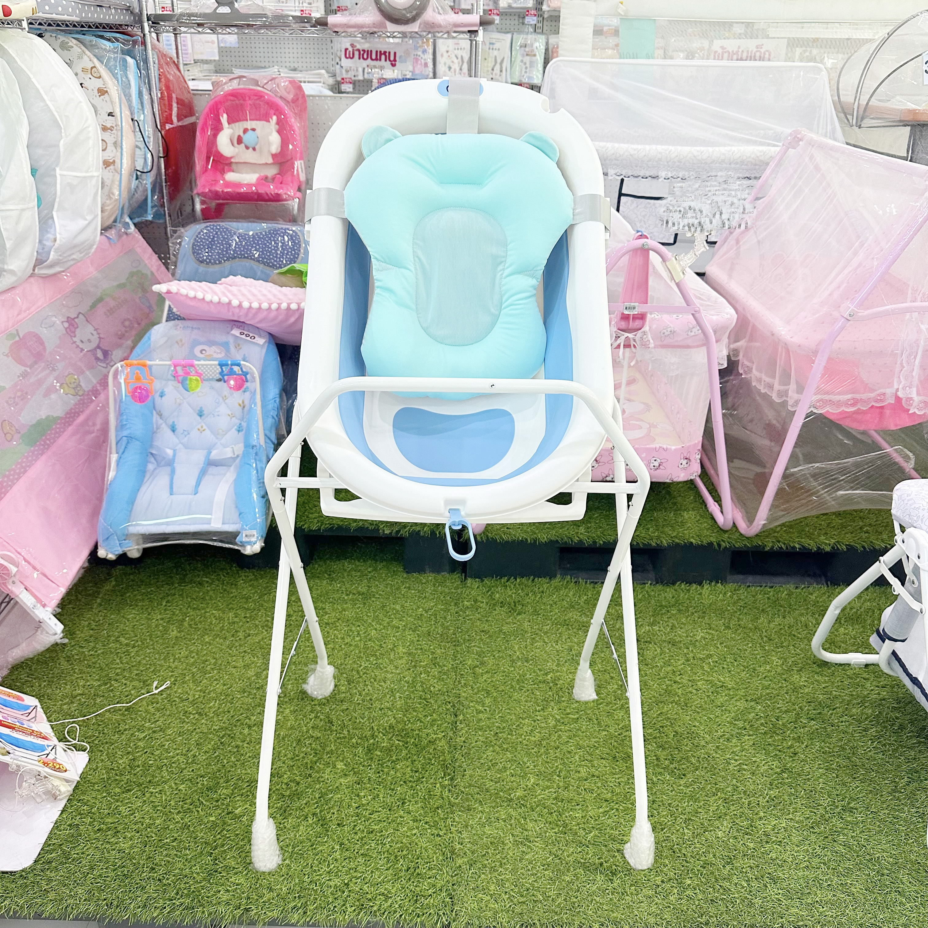 Bubble Beans อ่างอาบน้ำเด็กมีขาตั้ง เบาะเปลี่ยนผ้าอ้อม ที่ยืนอาบน้ำ ฟองน้ำ สำหรับเด็ก