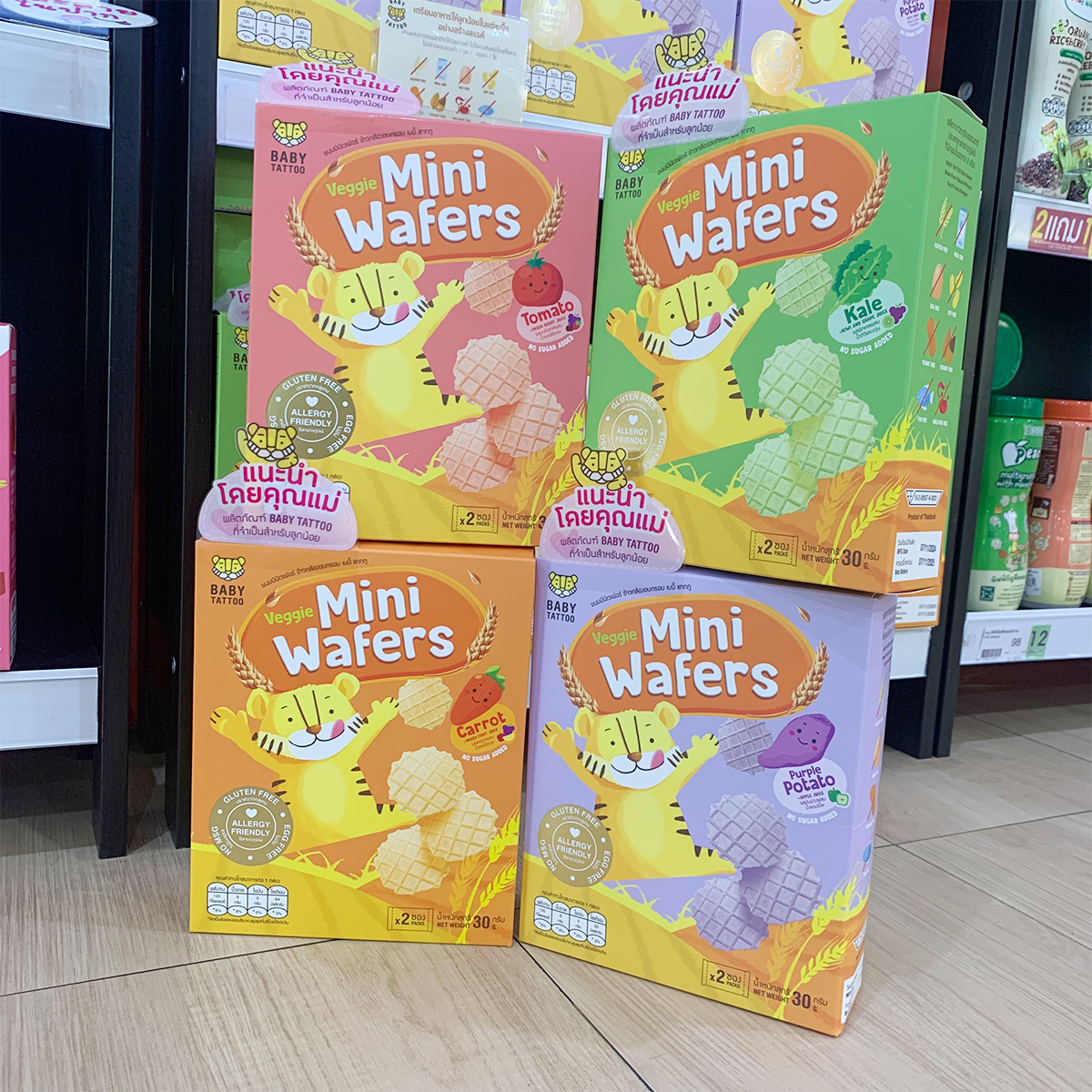 BABY TATTOO มินิเวเฟอร์ ข้าวกล้องอบกรอบ ขนม สำหรับเด็ก 8 เดือนขึ้นไป ซีเรียล