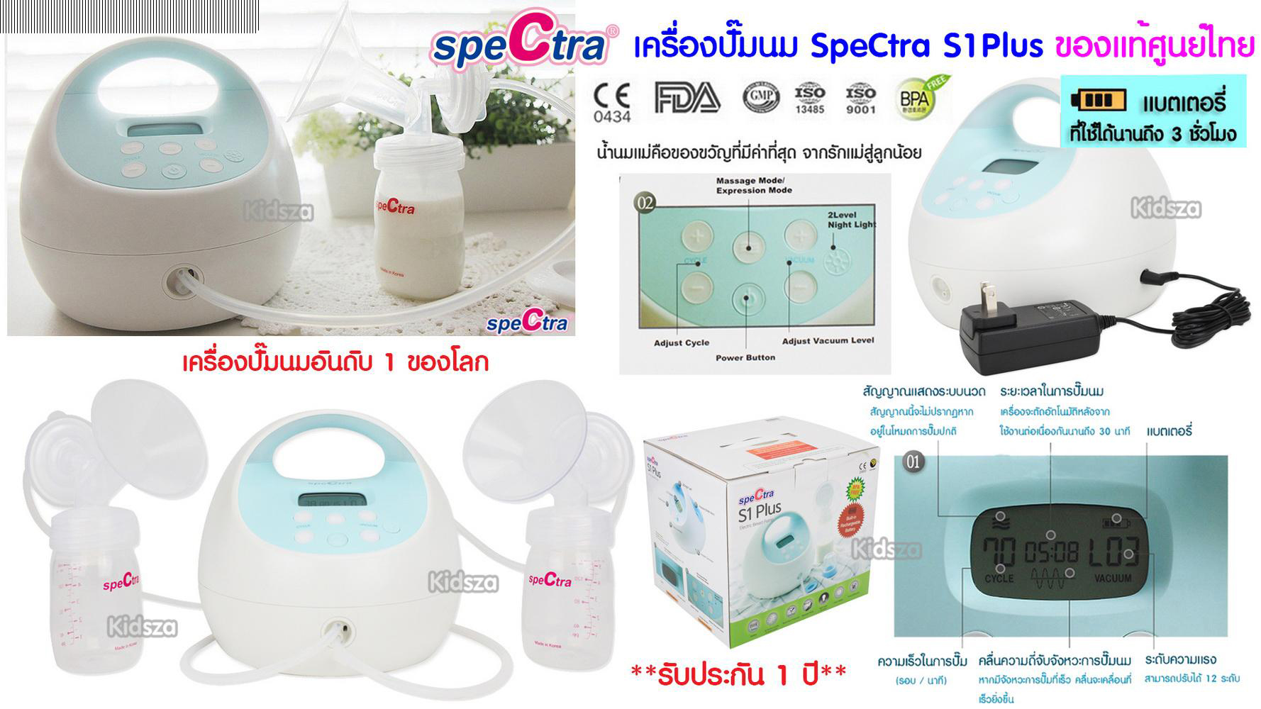 Spectra S1 PLUS New 2024 เครื่องปั๊มนมไฟฟ้า รับประกัน 1 ปี