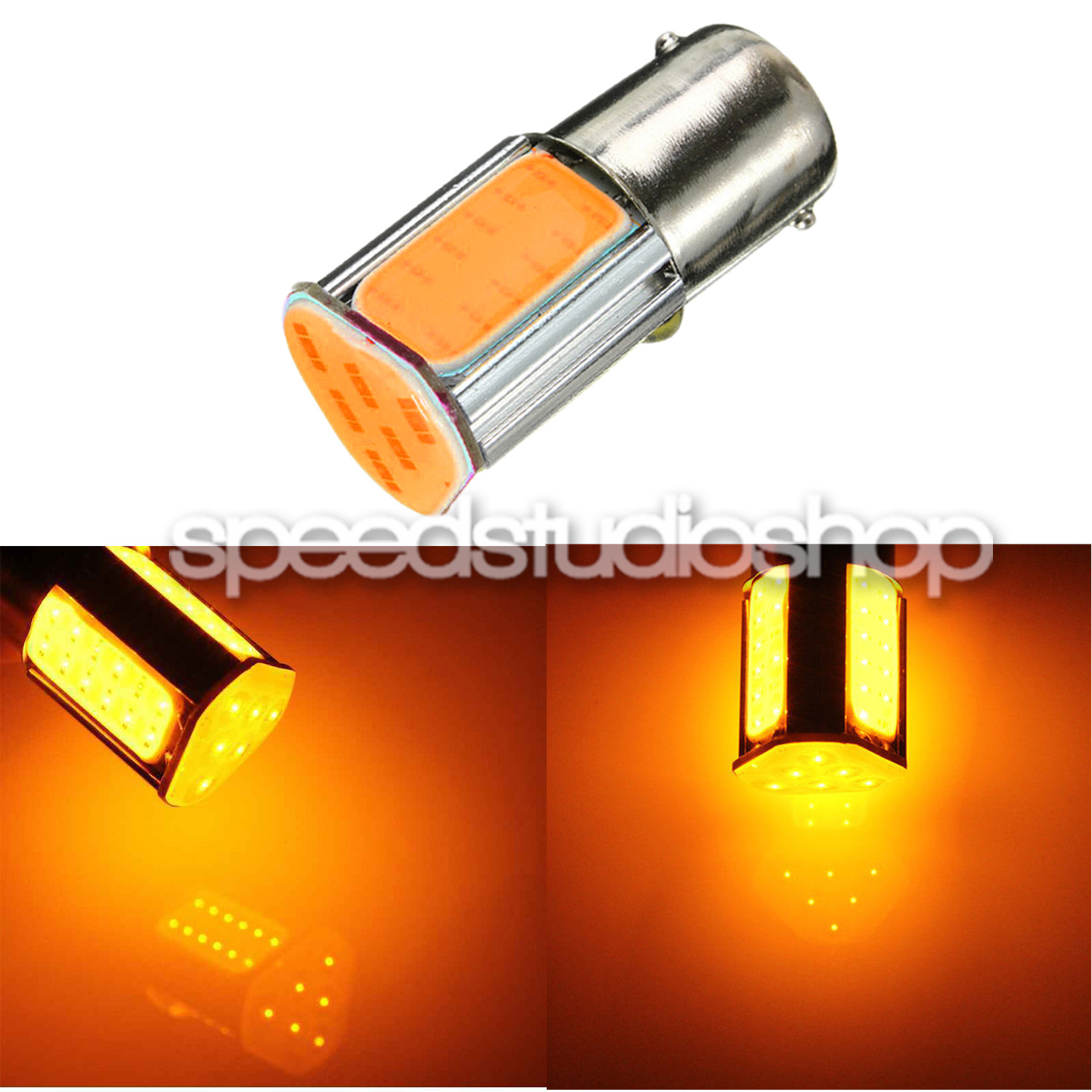 LED หลอดไฟ LED สามเหลี่ยม ขั้ว 1156 BA15S แบบเขี้ยว สำหรับไฟเลี้ยว ไฟถอย (สีส้ม)