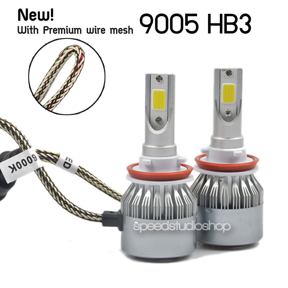 หลอดไฟหน้า หลอดไฟรถยนต์ ไฟหน้า LED HB3 9005 ความสว่าง 7600 ลูเมน แสงขาว 6000K 2 หลอด รุ่นใหม่ C6F สายถักคุณภาพสูง