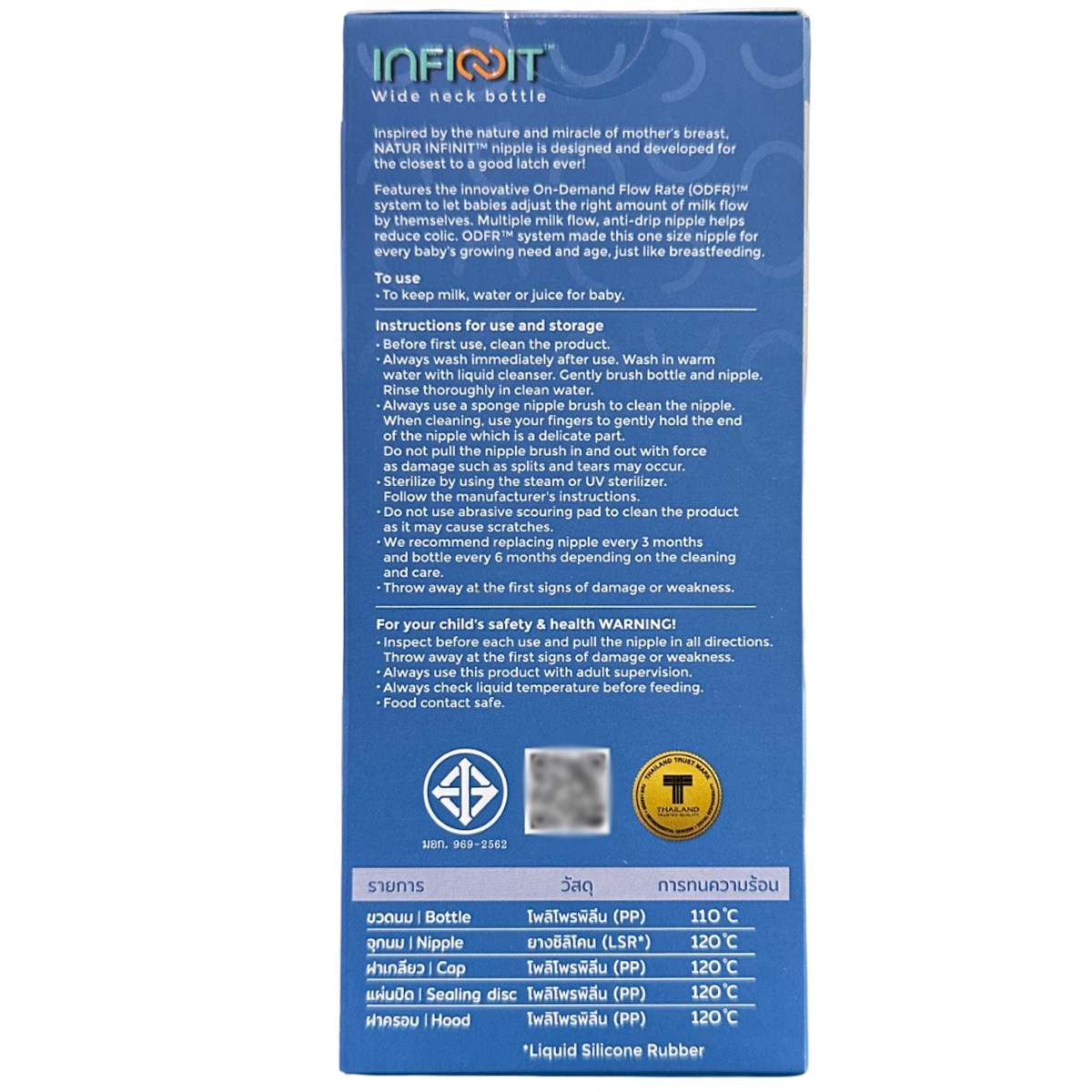 NATUR Infinit One Size ขวดนมคอกว้าง อินฟินิท จุกนมไม่ดูดไม่ไหล 0-18 เดือน