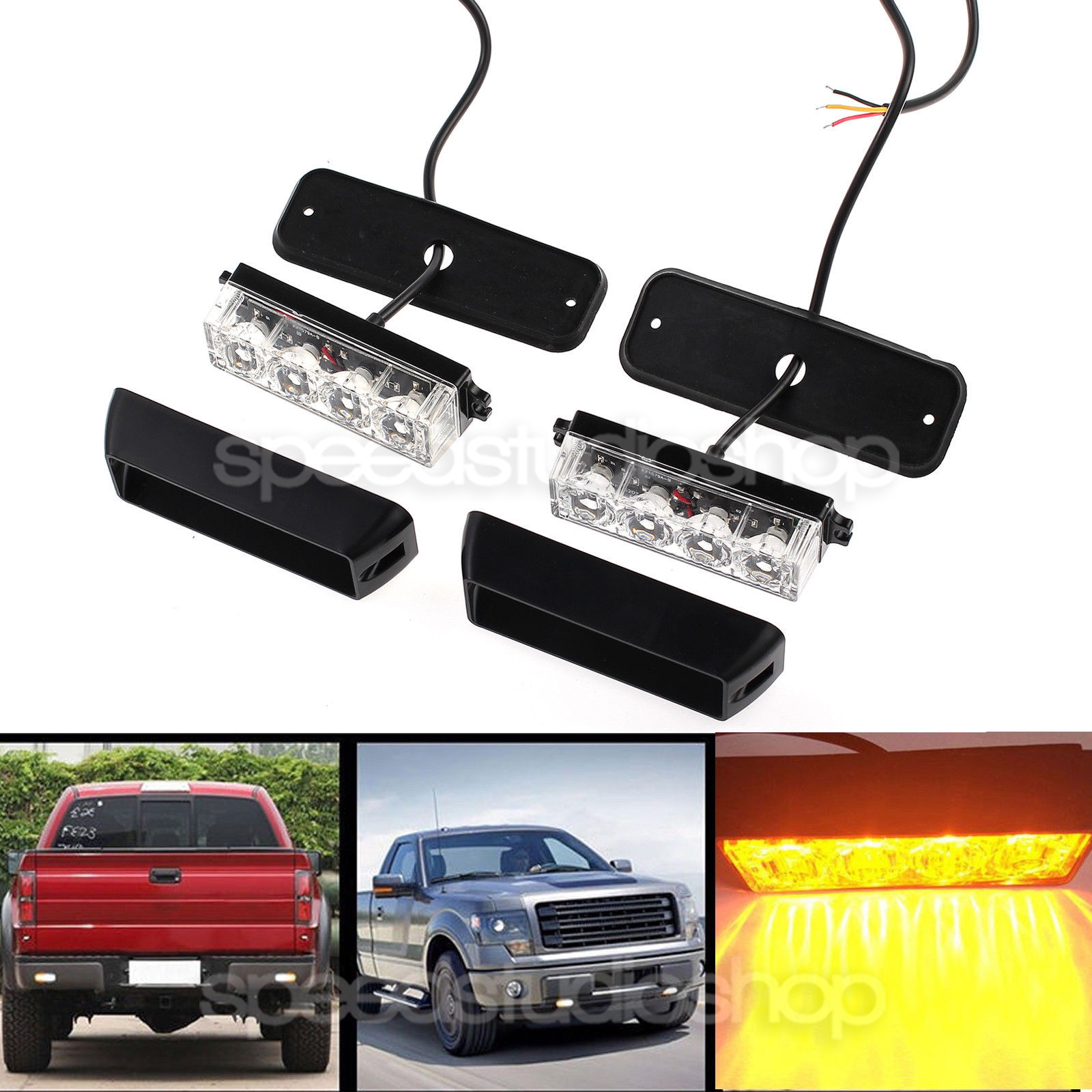 LED ไฟไซเรน ไฟฉุกเฉิน ไฟแฟลช ไฟขอทาง ไฟรถตำรวจ ไฟฉุกเฉินมอเตอร์ไซค์ 4LED (x2) โหมดกระพริบ 10 โหมด สีเหลือง 2 ชิ้น
