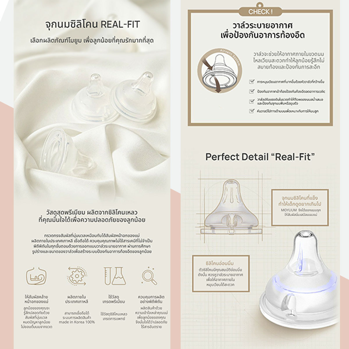 Moyuum ขวดนมซิลิโคน ขวดแก้วเคลือบซิลิโคน โมยูมขวดนมซิลิโคน พร้อมจุก By Lillymann