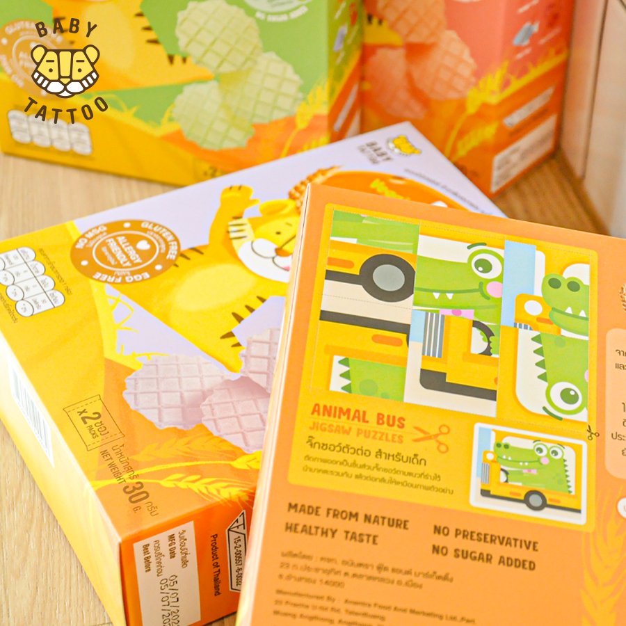 BABY TATTOO มินิเวเฟอร์ ข้าวกล้องอบกรอบ ขนม สำหรับเด็ก 8 เดือนขึ้นไป ซีเรียล