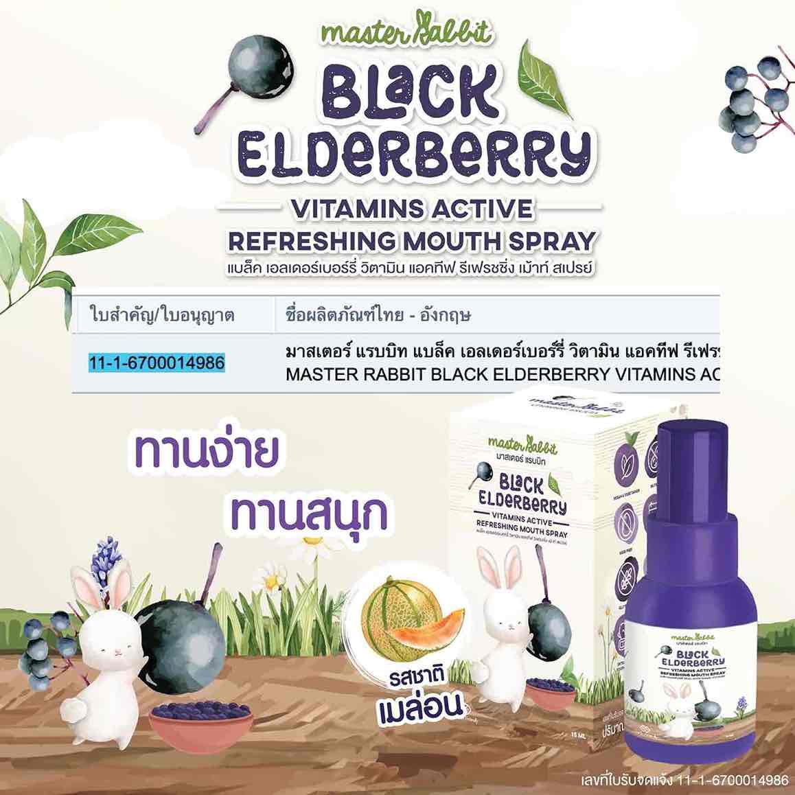 Master Rabbit แบล็ค เอลเดอร์เบอร์รี่ วิตามิน แอคทีฟ รีเฟรชชิ่ง เม้าท์ สเปรย์