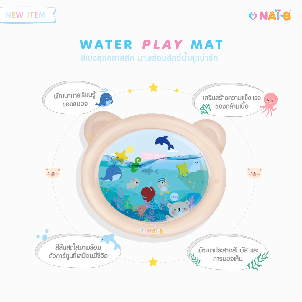 NAI-B Water Play Mat แผ่นรองเล่นเด็กเป่าลม แผ่นรองคลาน สำหรับเด็ก