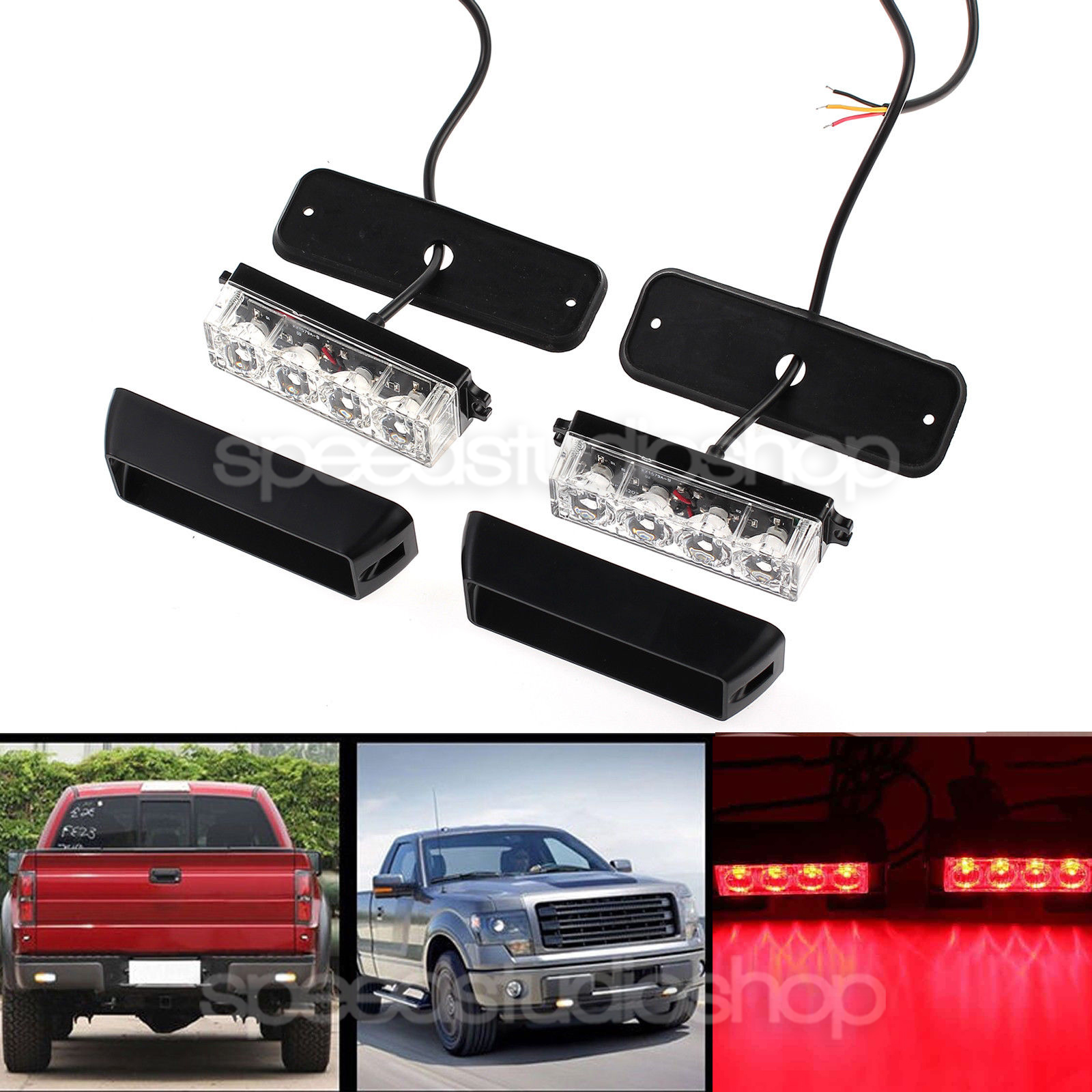 LED ไฟไซเรน ไฟฉุกเฉิน ไฟแฟลช ไฟขอทาง ไฟรถตำรวจ ไฟฉุกเฉินมอเตอร์ไซค์ 4LED (x2) โหมดกระพริบ 10 โหมด สีแดง 2 ชิ้น